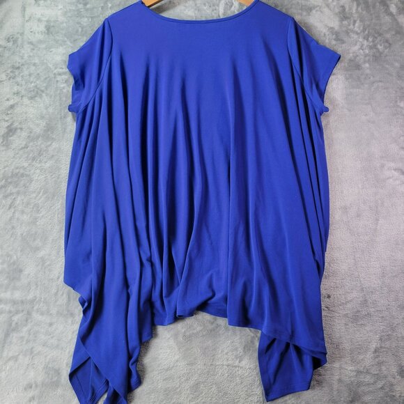 Cato Women M Royal Blue SharkBite Hem Draped  Batwing sleeve Tunic Top‎ Keyhole - Picture 6 of 9